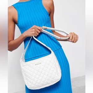 MZ Wallace Parker Deluxe Small Pearl White Quilted Shoulder Bag